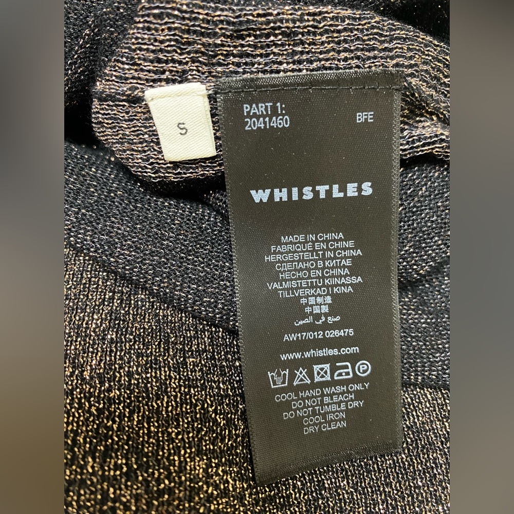 Whistles Thin Knit Metallic Bronze Gold Long Sleeve V Neck - Picture 5 of 6